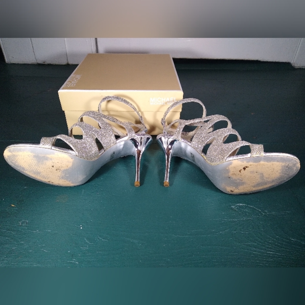 MICHAEL KORS Silver Glitter Yvonne Ankle Strap Heels - Picture 7 of 9